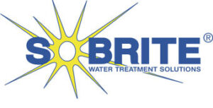 A blue and yellow logo for the water treatment system.